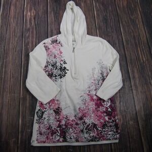 Style&co Sport Womens XL White Floral Hooded Tunic T Shirt Granny Core